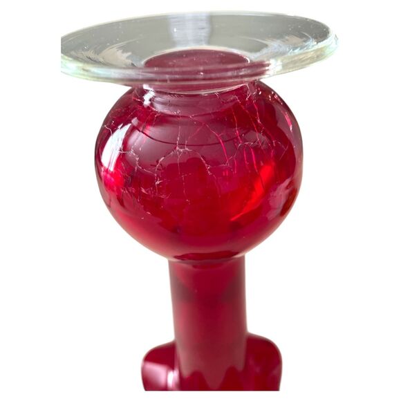 Vintage Ruby Red Glass Bud Vase 8" Ruffled Top Hand Blown Cranberry Style - Picture 4 of 7